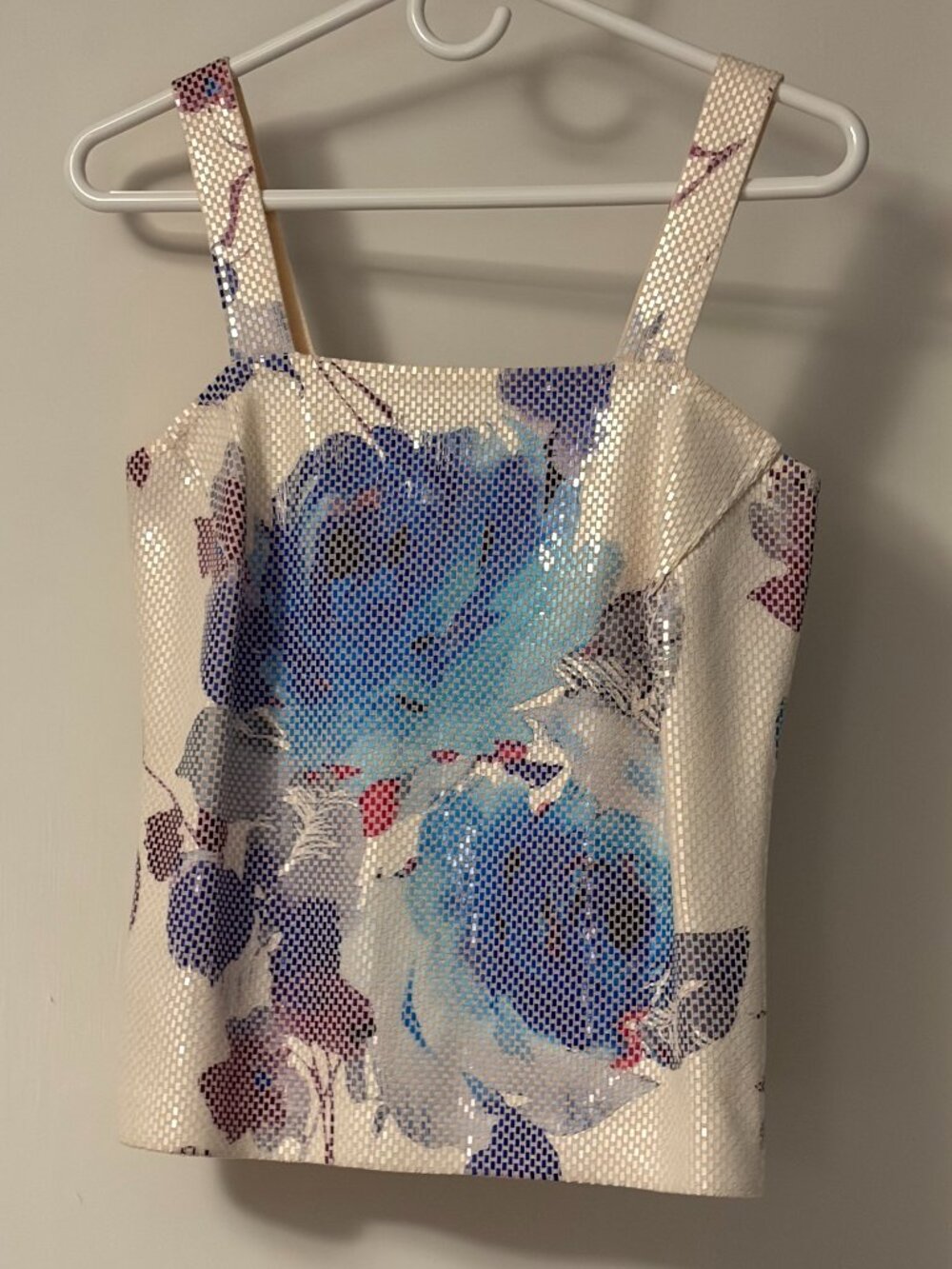 St. John fully embellished floral print blouse size medium designer luxury party